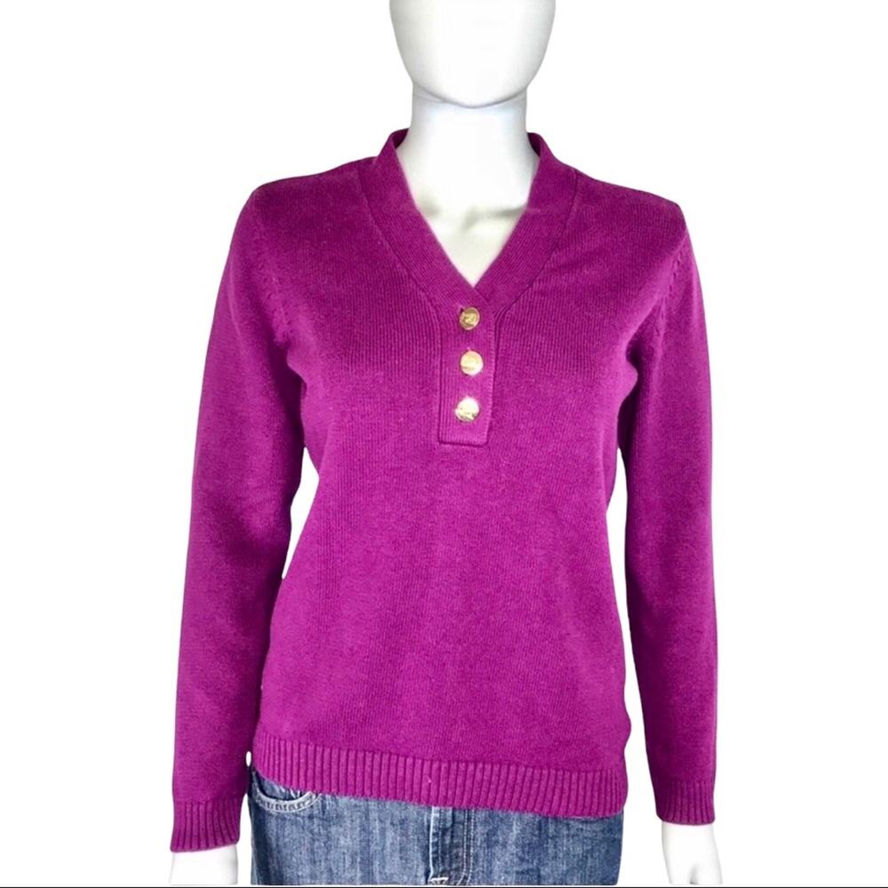 Charter Club Purple & Gold V-Neck Knit Sweater